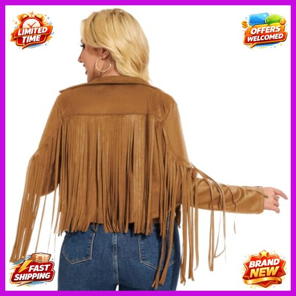 Faux Suede Leather Fringe Jacket Western Style Halloween Costume Adult - Picture 5 of 6